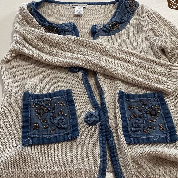 PANKHURST Vintage Button Down Denim Trimmed Sweater Cardigan Sz S - Picture 9 of 10